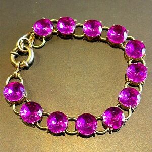 Hot Pink Crystal Rhinestone Bracelet Faceted Round Statement